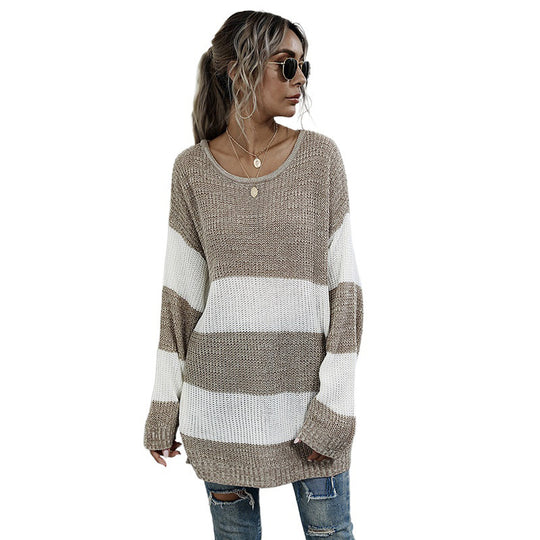 Damen Lässiger Strickpullover mit Blockstreifen Nord Taschen