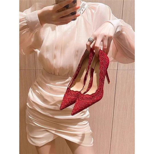 Damen elegante Slingback-Pumps mit zarter Spitzenverzierung - Vittorelli
