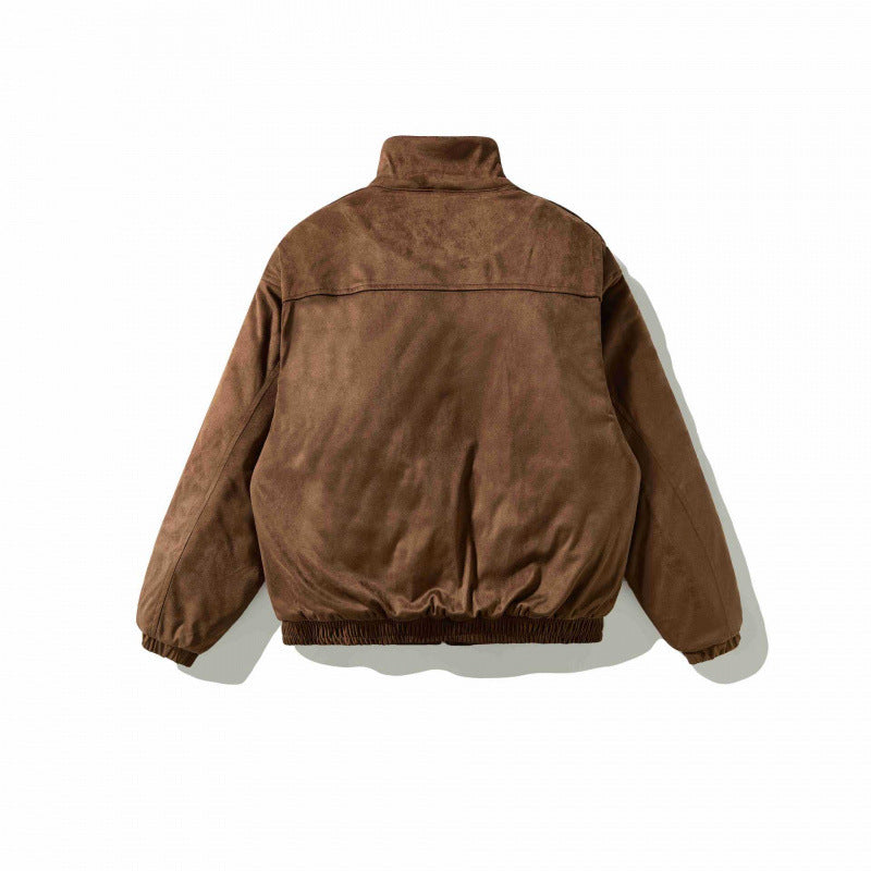 Herren Veloursleder-Optik Bomberjacke mit hohem Stehkragen und Teddyfutter Nord Taschen