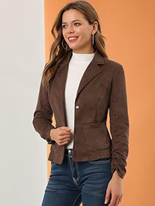 Damen Eleganter Velours-Blazer mit schmaler Passform Nord Taschen