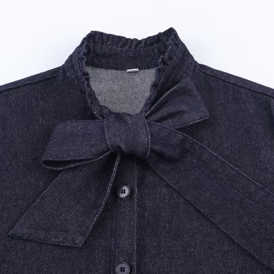 Damen Schimmernde Bluse mit Schleifenkragen und Knopfleiste Nord Taschen