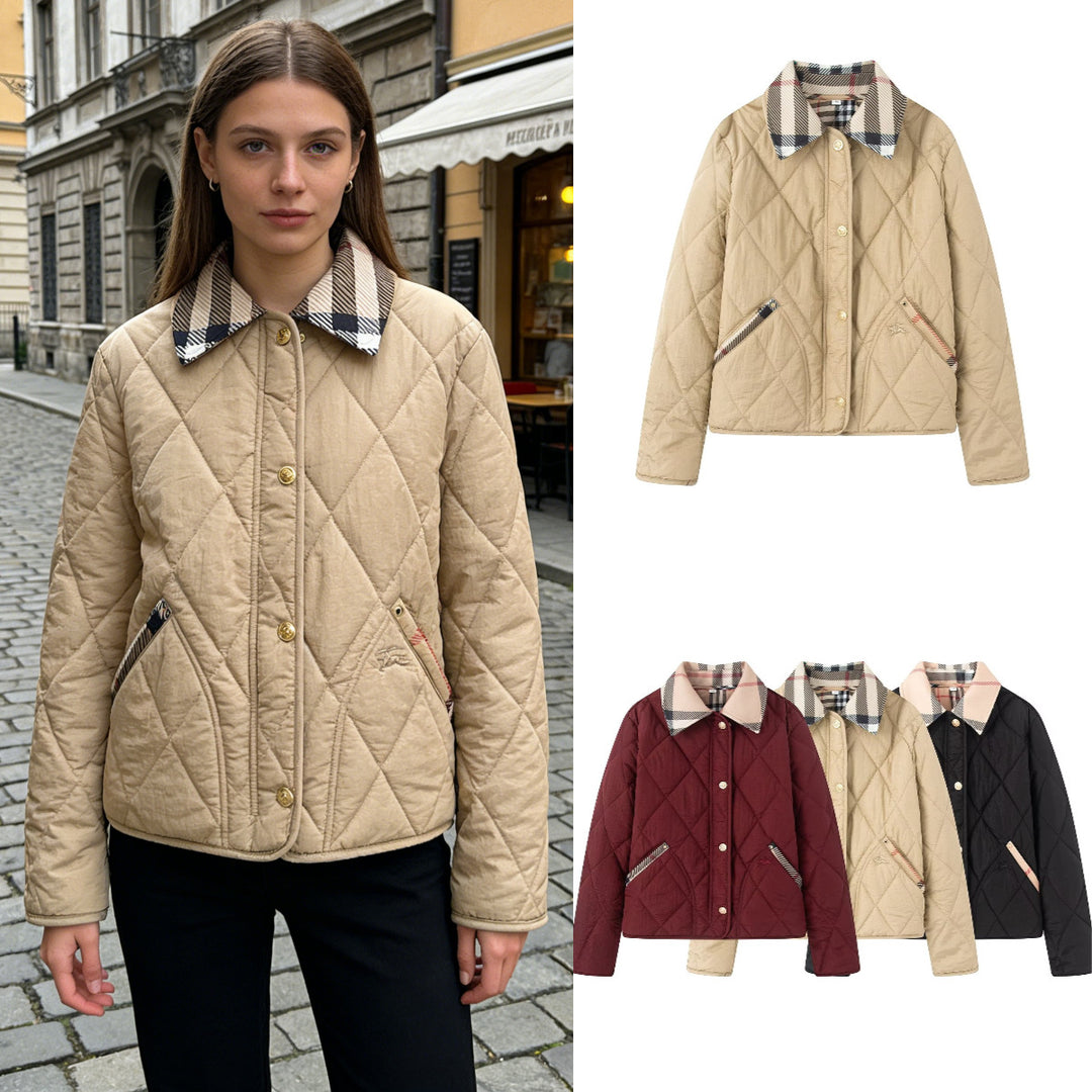 Damen Steppjacke mit karierter Kragen- und Taschenblende Nord Taschen