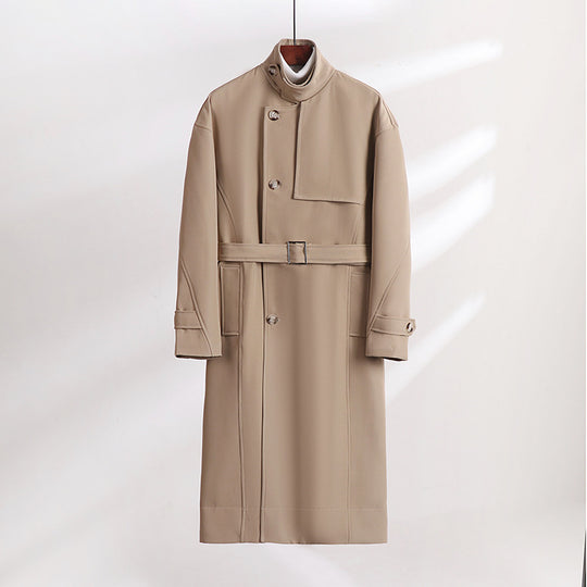 Herren Langgeschnittener Minimalistischer Trenchcoat mit Schalkragen und verstellbaren Ärmelriemen Nord Taschen