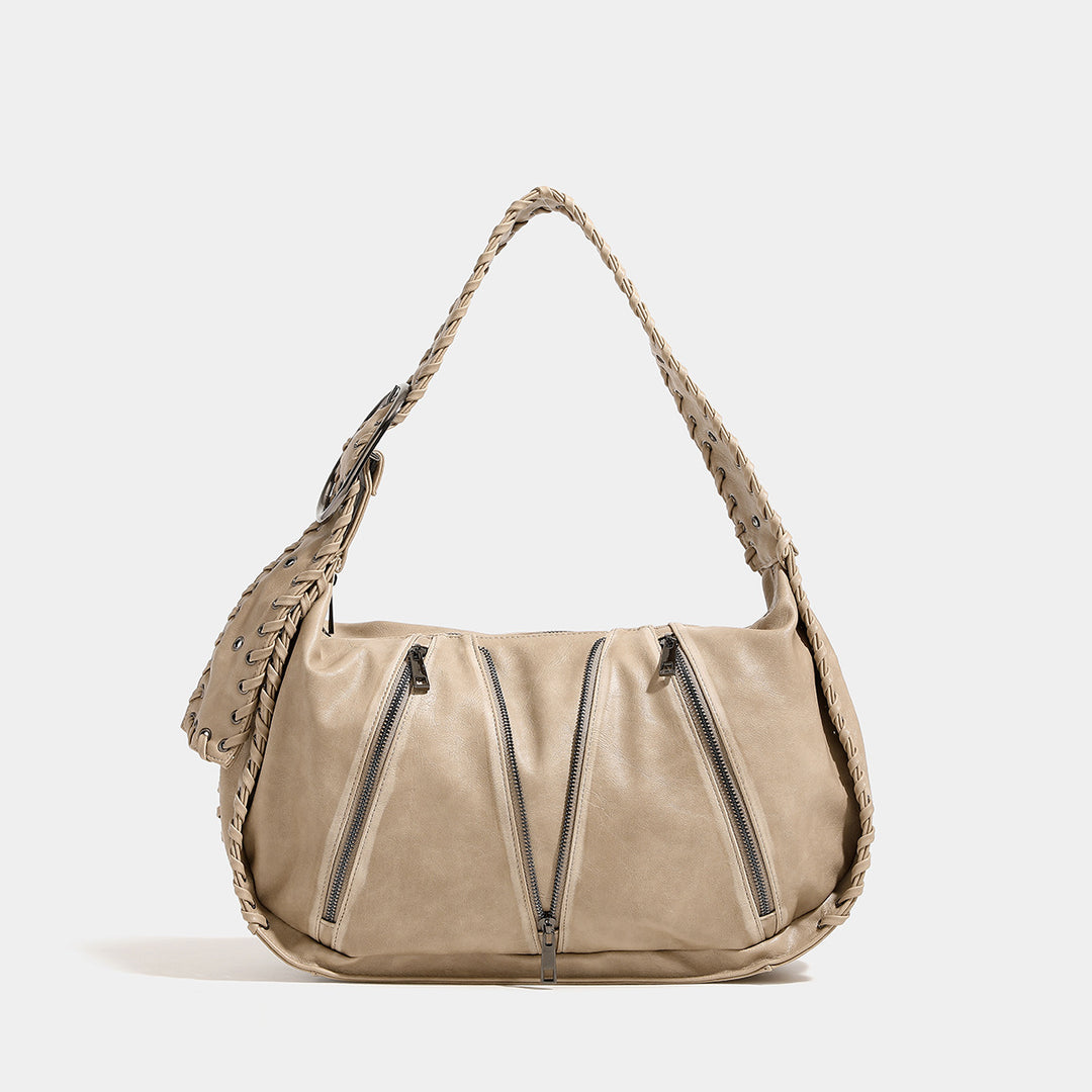 Damen Hobo-Tasche aus weichem Kunstleder mit geflochtenem Schulterriemen Nord Taschen