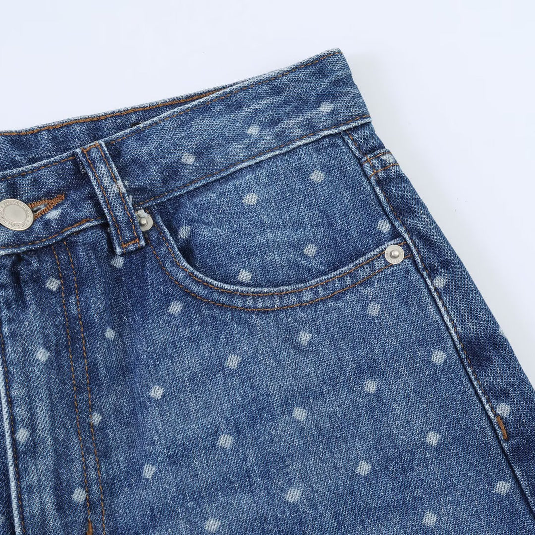 Damen High‑Waist Mom‑Jeans mit tapered Bein und dezentem Punkte‑Print Nord Taschen