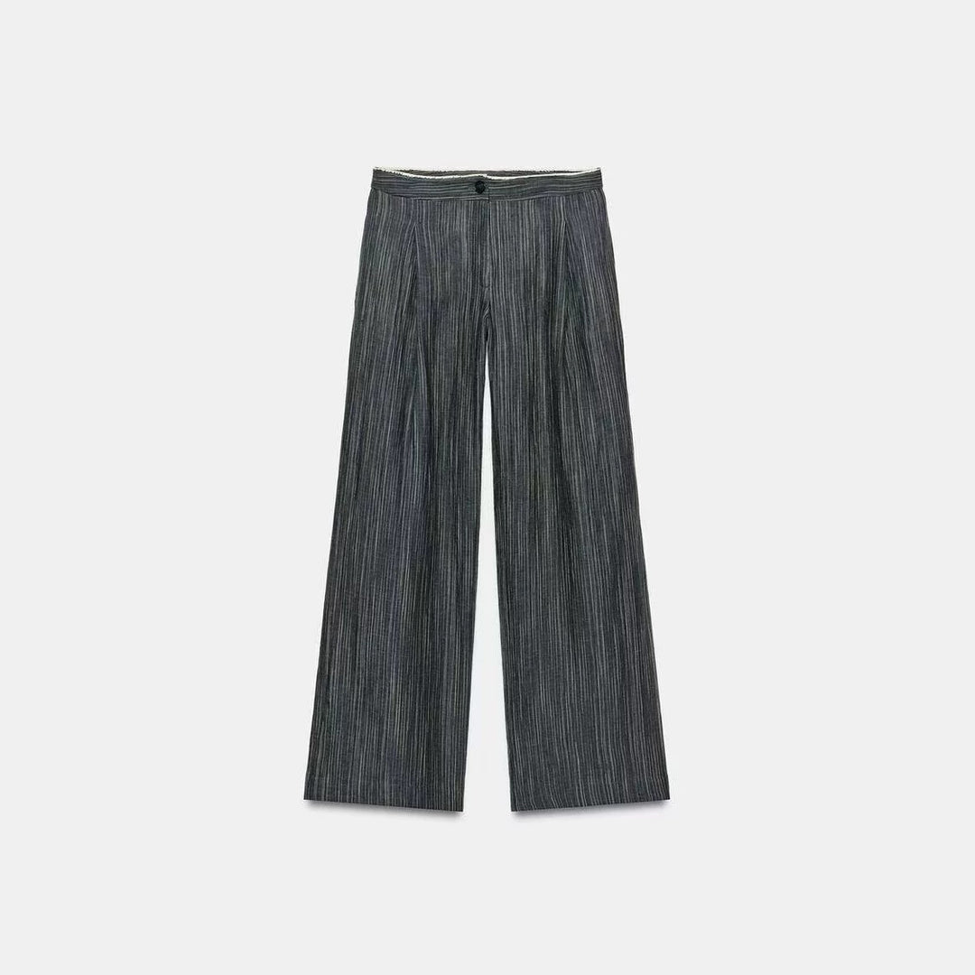Damen Weit geschnittene Marlenehose mit Bügelfalte und feinem Nadelstreifen Nord Taschen