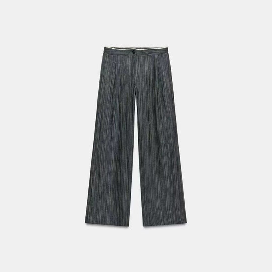 Damen Weit geschnittene Marlenehose mit Bügelfalte und feinem Nadelstreifen Nord Taschen