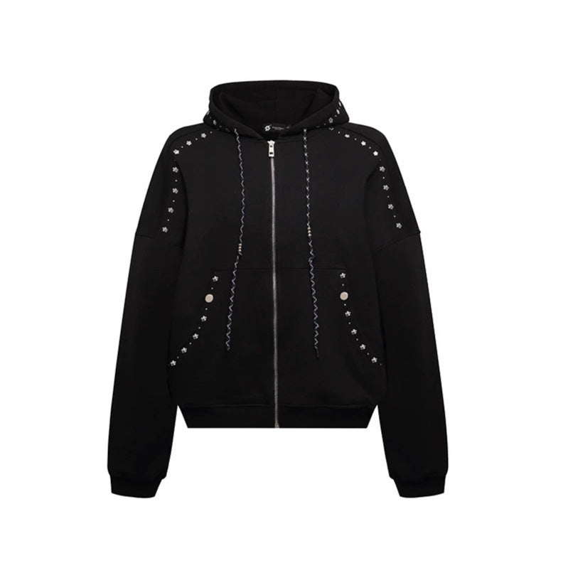 Damen Kapuzen-Zipjacke mit Nietenbesatz und Oversize-Schnitt Nord Taschen