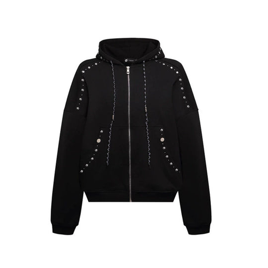 Damen Kapuzen-Zipjacke mit Nietenbesatz und Oversize-Schnitt Nord Taschen