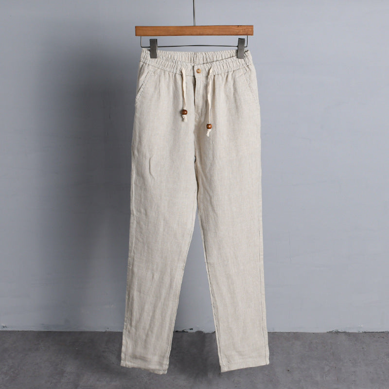 Damen Leinenhose mit elastischem Bund, Tunnelzug und geradem Bein Nord Taschen