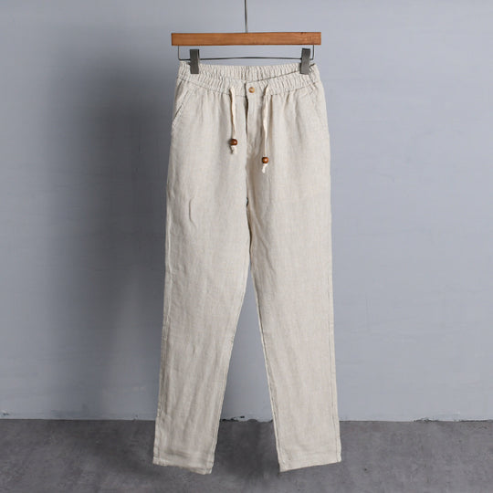 Damen Leinenhose mit elastischem Bund, Tunnelzug und geradem Bein Nord Taschen
