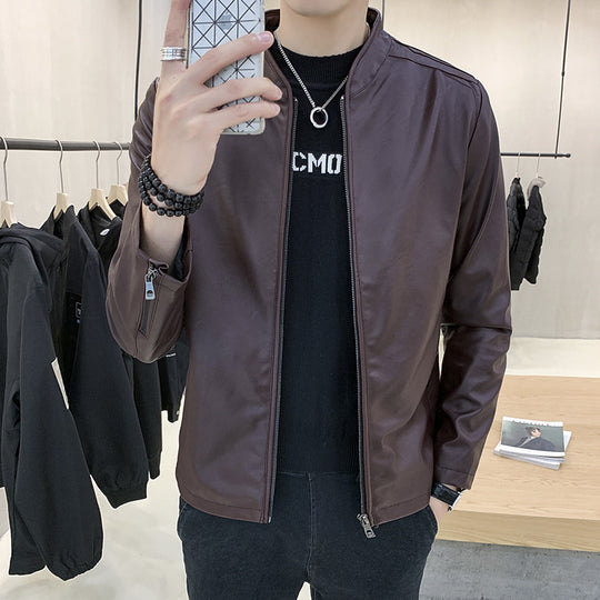 Herren schlanker Kunstlederblouson mit Stehkragen und Zweiwege-Reißverschluss Nord Taschen