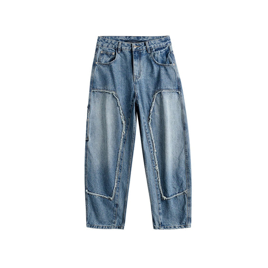 Damen Jeanshose mit kontrastierenden Knie‑Panels und ausgefransten Nähten Nord Taschen