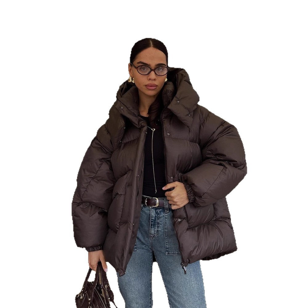 Damen Oversize Steppjacke mit hohem Schalkragen und wattierter Füllung Nord Taschen