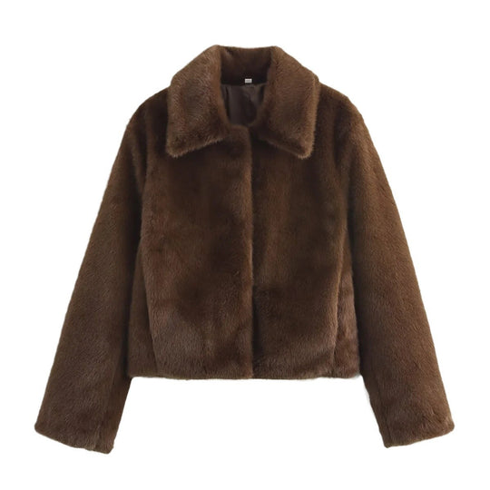 Damen 100+ kurzer Kunstfellblouson mit Hemdkragen, weicher Wattierung und verdeckter Knopfleiste Nord Taschen