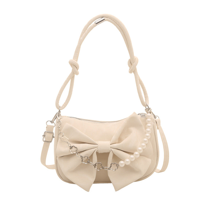 Damen Handtasche mit eleganter Rüschendekoration und perlverziertem Henkel Nord Taschen