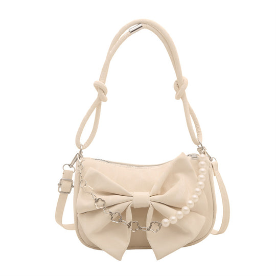 Damen Handtasche mit eleganter Rüschendekoration und perlverziertem Henkel Nord Taschen