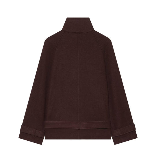 Damen Kurz geschnittener doppeltreihiger Wollcape‑Mantel mit Stehkragen und Gürtel Nord Taschen