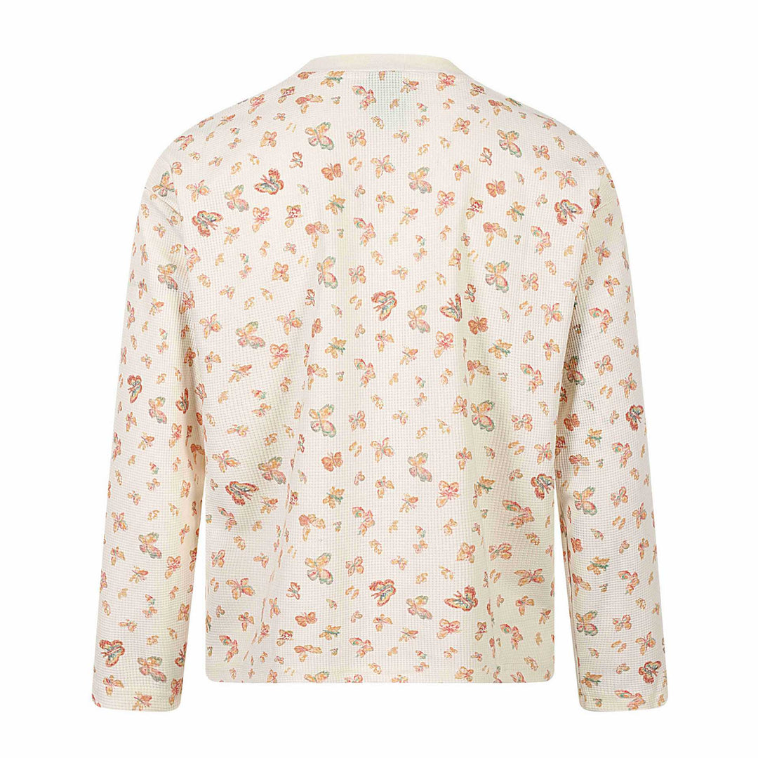 Damen Waffelstrick-Langarmshirt mit Allover-Schmetterlingsprint und Rundhals Nord Taschen