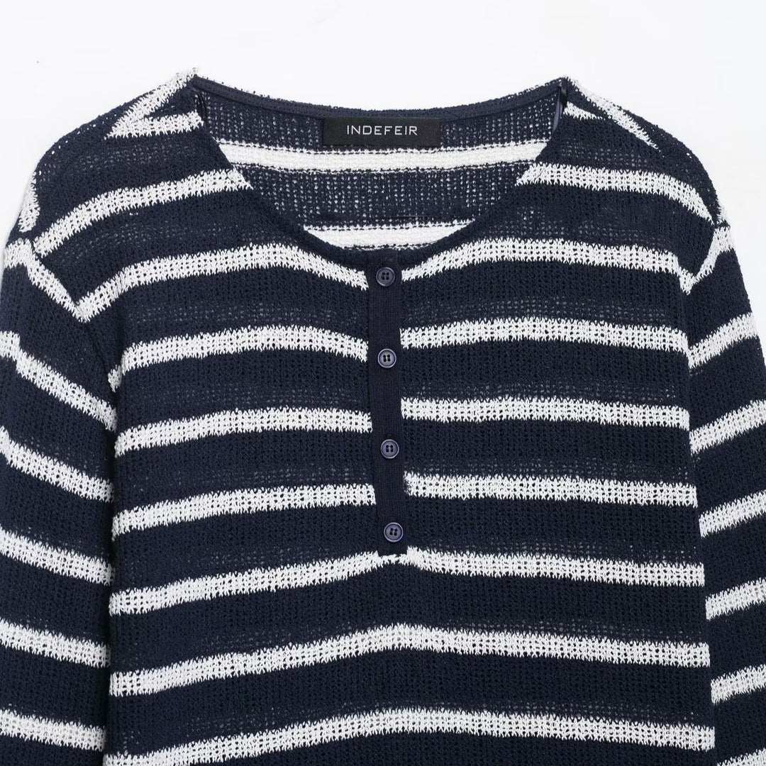 Damen Streifensweater mit Knopfleiste und leichtem Strukturstrick Nord Taschen