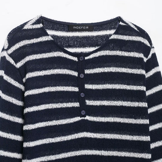 Damen Streifensweater mit Knopfleiste und leichtem Strukturstrick Nord Taschen