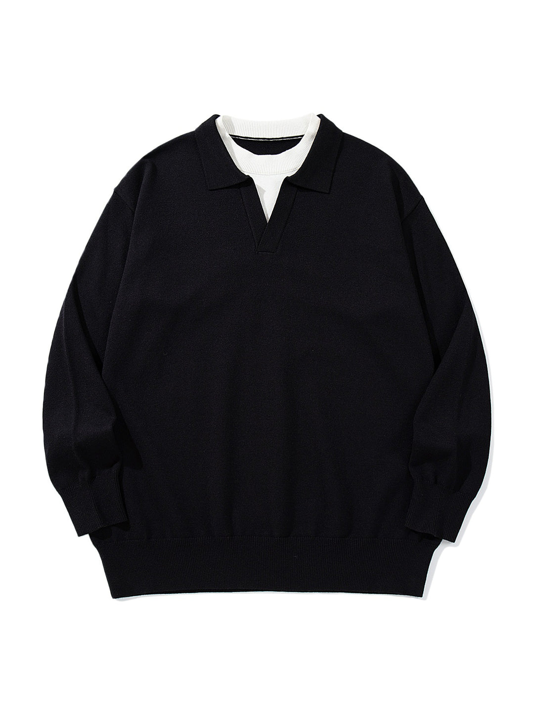 Unisex Feinstrick-Polo mit V‑Ausschnitt‑Cutout und integriertem Rollkragen-Layer Nord Taschen