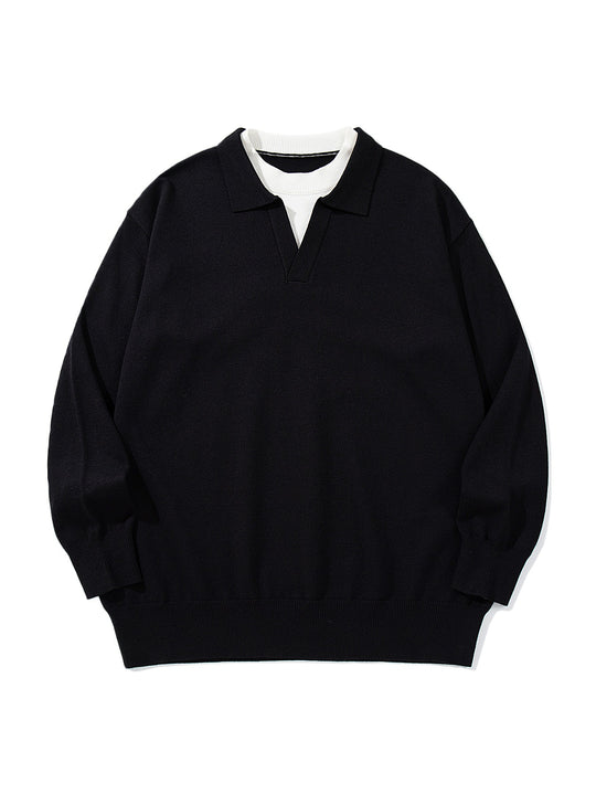 Unisex Feinstrick-Polo mit V‑Ausschnitt‑Cutout und integriertem Rollkragen-Layer Nord Taschen