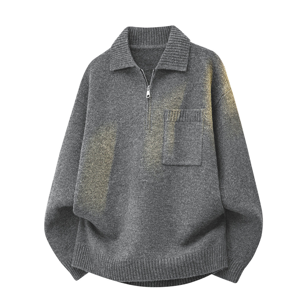 Damen Oversize-Strickpullover mit Halbzip, Rippkragen und Brusttasche Nord Taschen