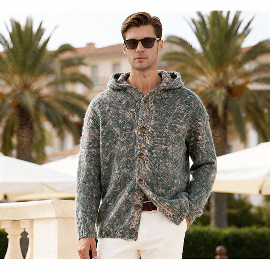 Damen Flauschige Kapuzen-Strickjacke mit Knopfleiste und melierter Bouclé-Optik Nord Taschen