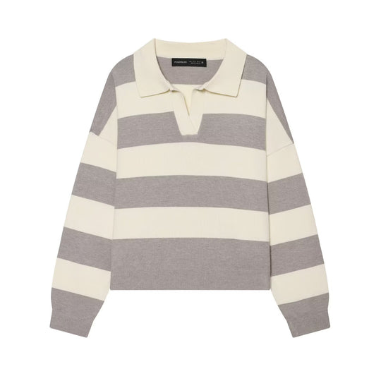 Damen Oversize Rugby-Pullover mit Polokragen und breiten Blockstreifen Nord Taschen