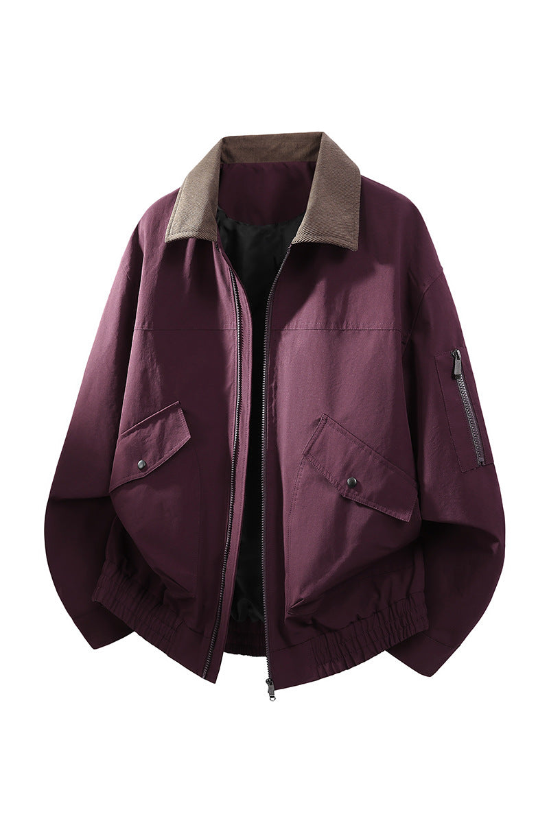 Herren Oversize Bomberjacke im Worker-Stil mit Cordkragen, Pattentaschen und elastischem Saum Nord Taschen