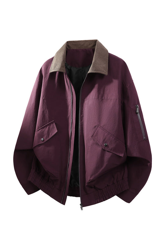 Herren Oversize Bomberjacke im Worker-Stil mit Cordkragen, Pattentaschen und elastischem Saum Nord Taschen