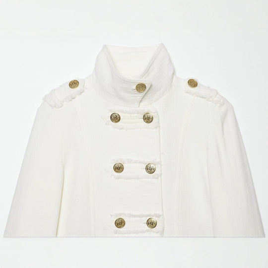 Damen Kurzgeschnittene Militärjacke mit Stehkragen, Zierknopfreihe und Epauletten Nord Taschen