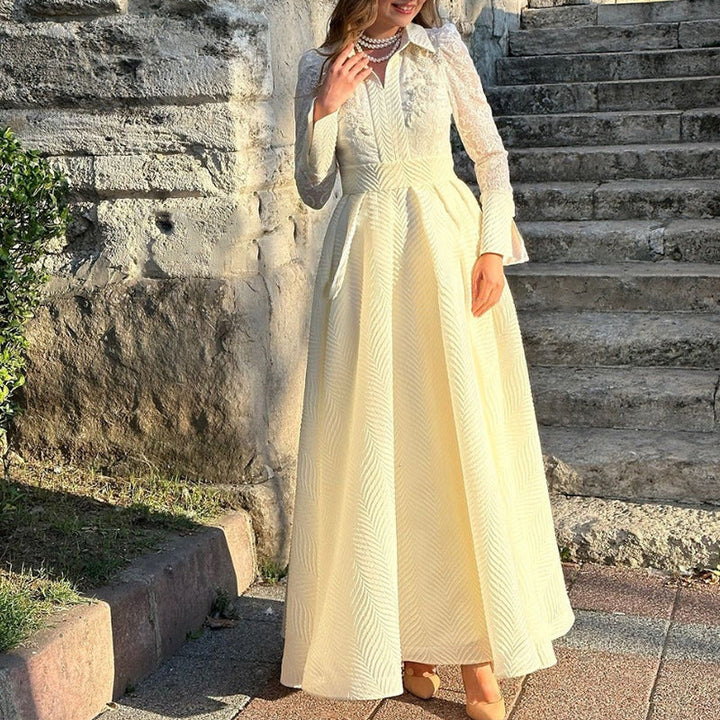 Damen Elegantes Maxikleid mit Spitzenärmeln und Taillengürtel