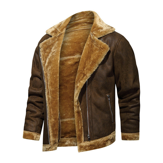 Herren Lammfellimitat-Fliegerjacke mit kuscheligem Kunstfellfutter Nord Taschen