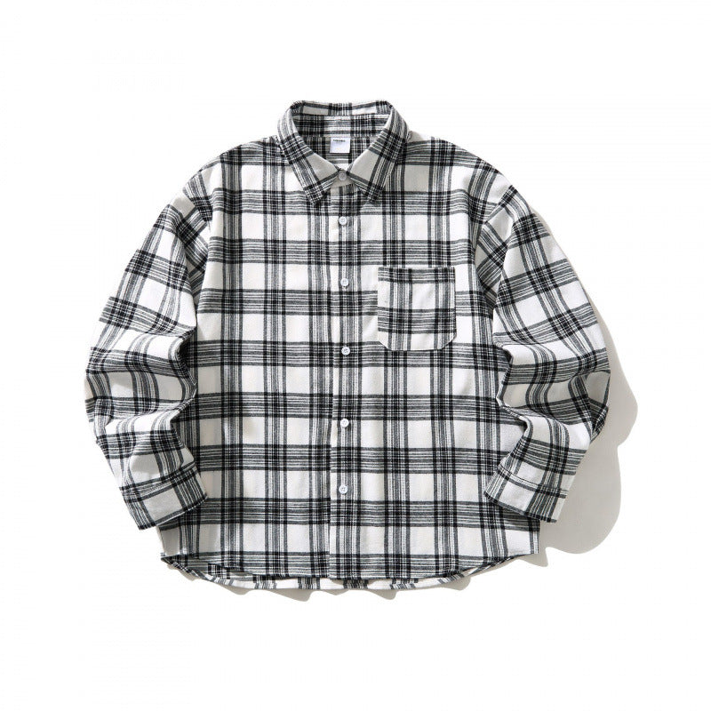 Unisex Oversize kariertes Flanell-Overshirt mit Hemdkragen und Brusttasche Nord Taschen