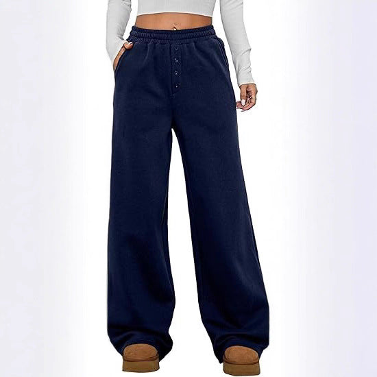 Damen Kuschelige Fleece-Sweatpants mit weitem Bein und hohem Elastikbund Nord Taschen