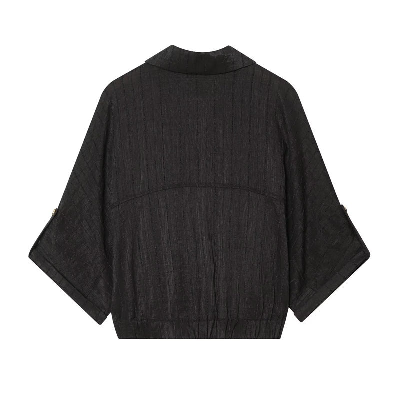 Damen kastige Overshirt-Jacke taillenkurz mit 3/4-Ärmeln und goldknöpfen Nord Taschen