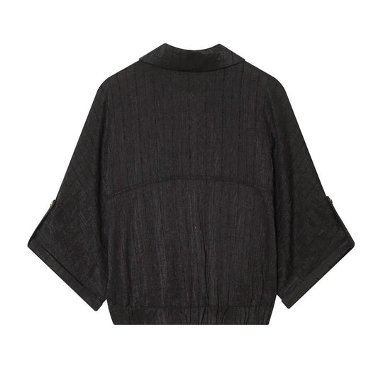 Damen kastige Overshirt-Jacke taillenkurz mit 3/4-Ärmeln und goldknöpfen Nord Taschen