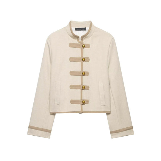 Damen Kurze Jacke im militärisch inspirierten Stil mit Stehkragen und Zierriemen Nord Taschen
