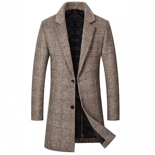 Herren Wollblendmantel im Glencheck mit schlanker langer Silhouette Nord Taschen