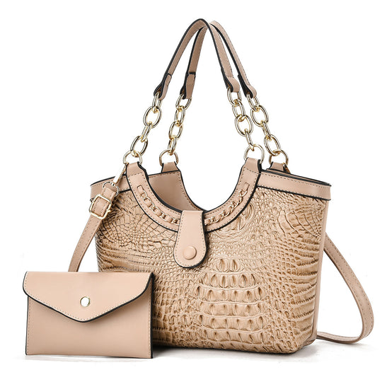 Damen Handtasche mit luxuriösem Krokodil-Look und abnehmbarer Mini-Clutch Nord Taschen