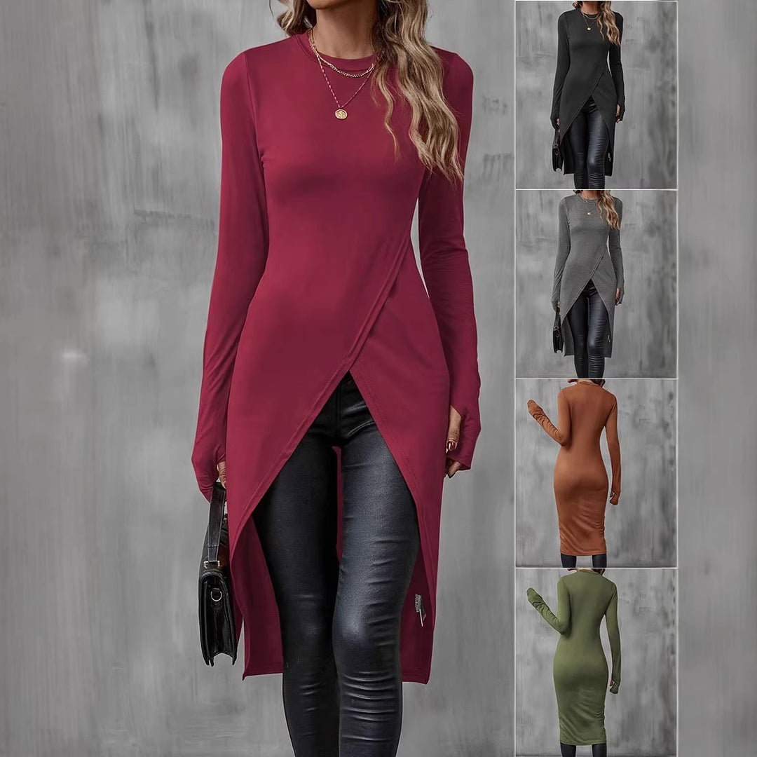 Damen Elegantes Wickelkleid mit langen Ärmeln Nord Taschen