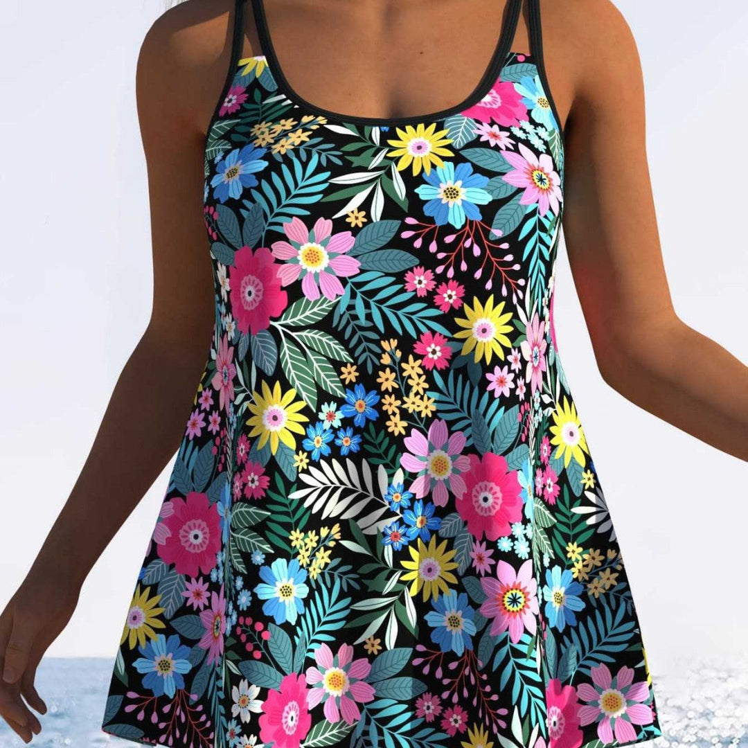 Damen Tankini mit verspieltem Streifenmuster und originellem Schnitt