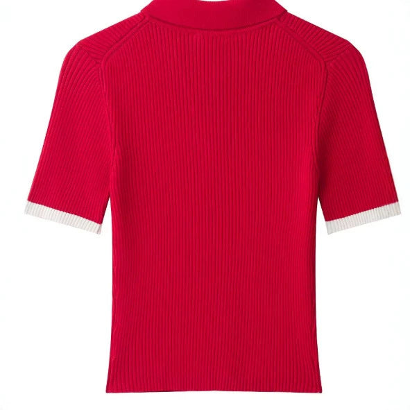 Damen Feinstrick-Poloshirt-Cardigan mit kurzem Arm und durchgehendem Reißverschluss Nord Taschen