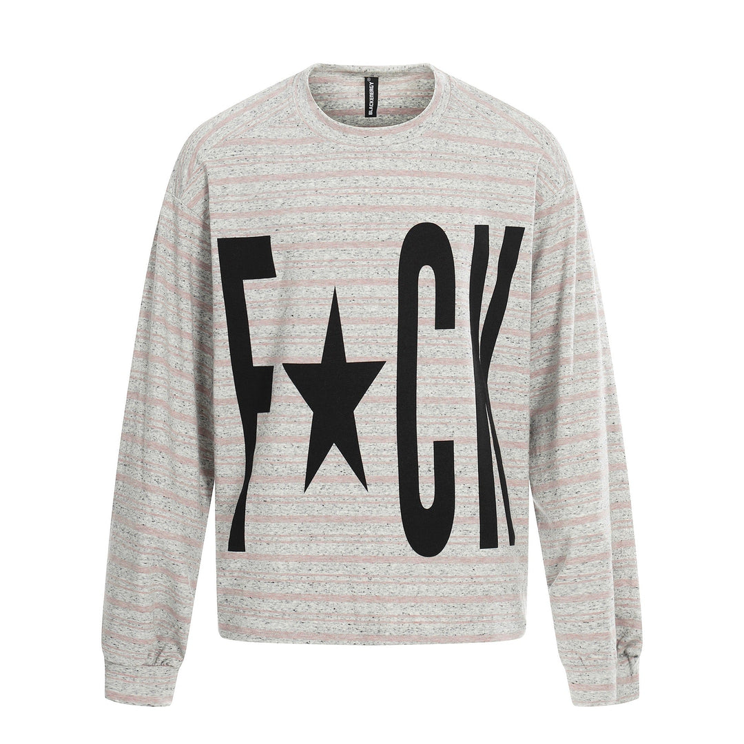 Damen Gestreiftes Oversize-Sweatshirt mit großflächigem Typo-Print und Rundhalsausschnitt Nord Taschen