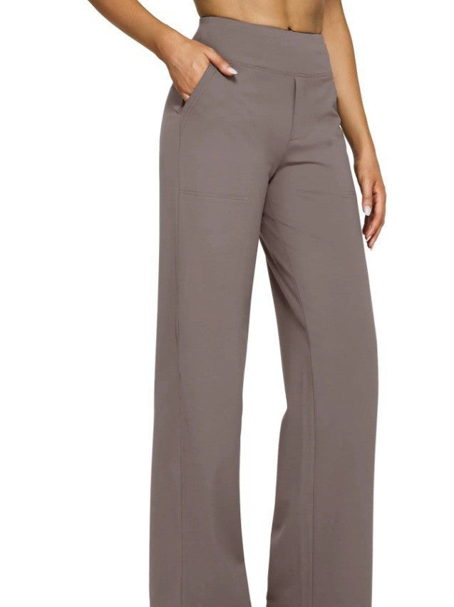 Damen nan fließende High-Waist-Hose mit extra weitem Bein, elastischem Komfortbund und Eingrifftaschen