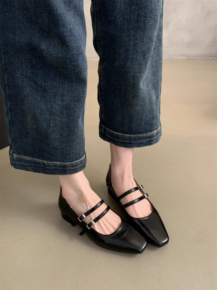 Damen elegante Mary Jane Ballerinas mit modischem Doppelriemen und komfortablem Fußbett - Arvani