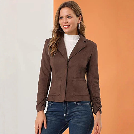 Damen Eleganter Velours-Blazer mit schmaler Passform Nord Taschen