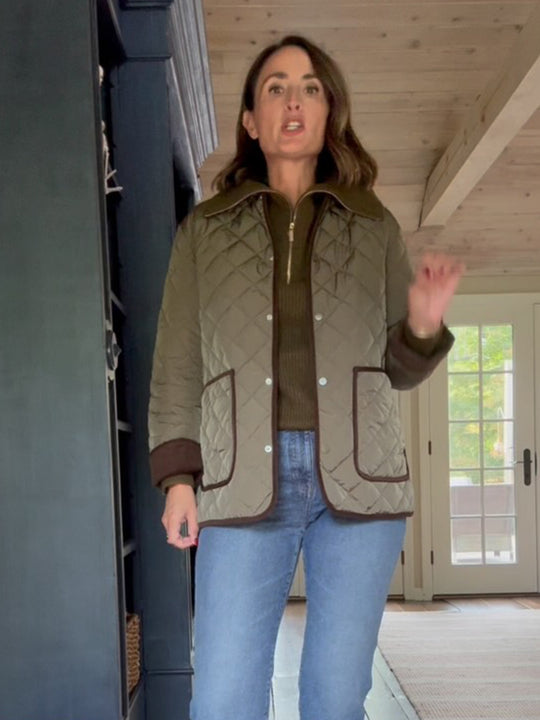 Damen gesteppte Fieldjacke mit Kontrastpaspel, aufgesetzten Pattentaschen & hüftlanger Boxy-Silhouette Nord Taschen